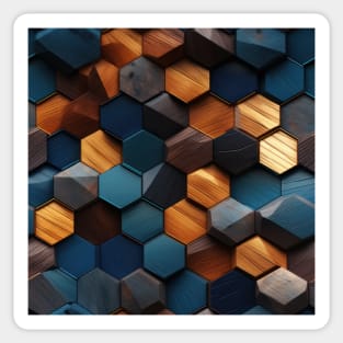 Geometric Timber: Crystalline Hexagons in Amber and Blue Sticker